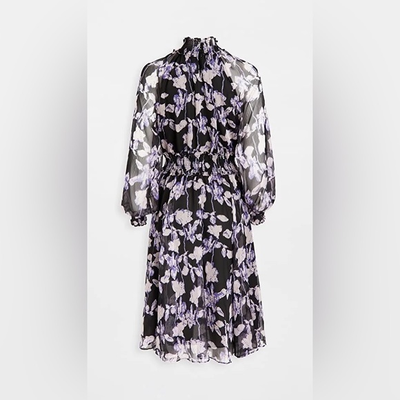 ROMANTIC NWT O.P.T. Black Sheer Purple Floral Patterned Dress Sz XS - Picture 13 of 16